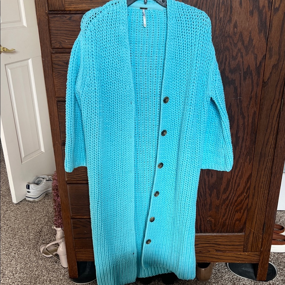 Free People Turquoise Button-Up Cardigan